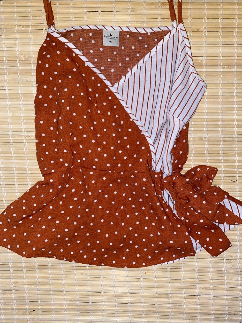 Paper Crane Rust Polka Dot & White Striped Wrap Camisole